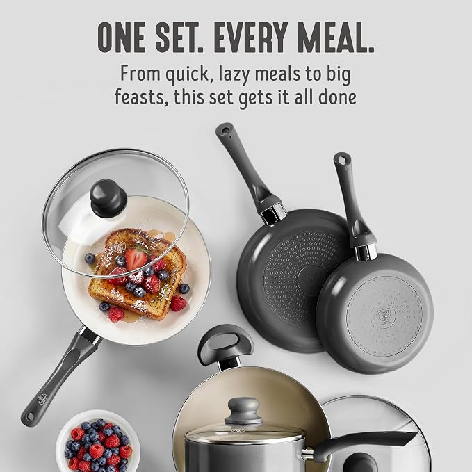 GreenLife 16-Piece Nonstick Cookware Set, Non-Toxic Ceramic Pots and Pans Set, Durable Healthy Kitchen Essentials, Fast Heating, Induction Ready, Easy Clean Dishwasher Safe, PFAS-Free, Graphite Black