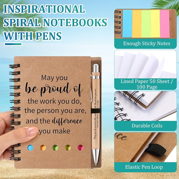 Skylety 12 Sets Teachers Appreciation Gifts Bulk May You Be Proud of The Work You Do 16 oz Glass Cups with Lids Straws Notebooks Pens for Nurse Employee Team Staff Coworker
