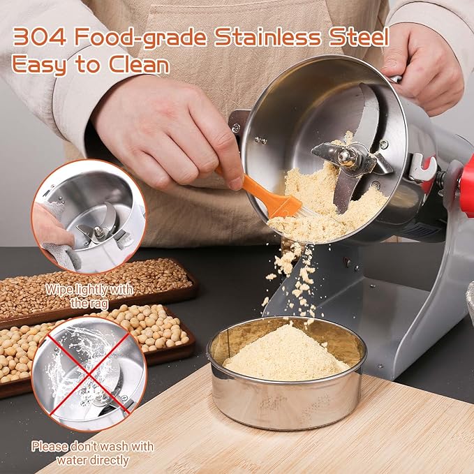 Electric Grain Mill Grinder 800g High-speed Grain Spice Herb 1800W Dry Grinding Machine 304 Stainless Steel Superfine powder High-speed Grain Mill 36000r/min for Kitchen Home and Commercial
