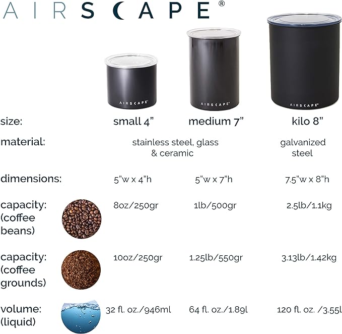 Planetary Design Airscape Stainless Steel Coffee Canister | Food Storage Container | US Patented Airtight Lid | Push Out Excess Air Preserve Food Freshness (Small, Matte Yellow)
