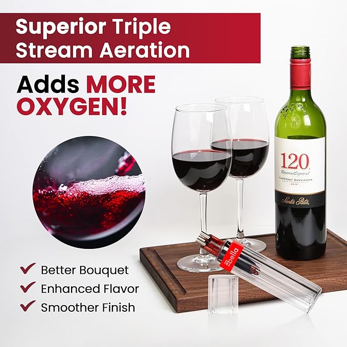 Mothers Day Gift Pourtable Wine Aerator, Multi Stream Wine Aeration 3 Stainless Steel Spouts Handmade Kitchen Essential, No-Drip Wine Pour Accessory in Easy to Carry Protective Gift Case