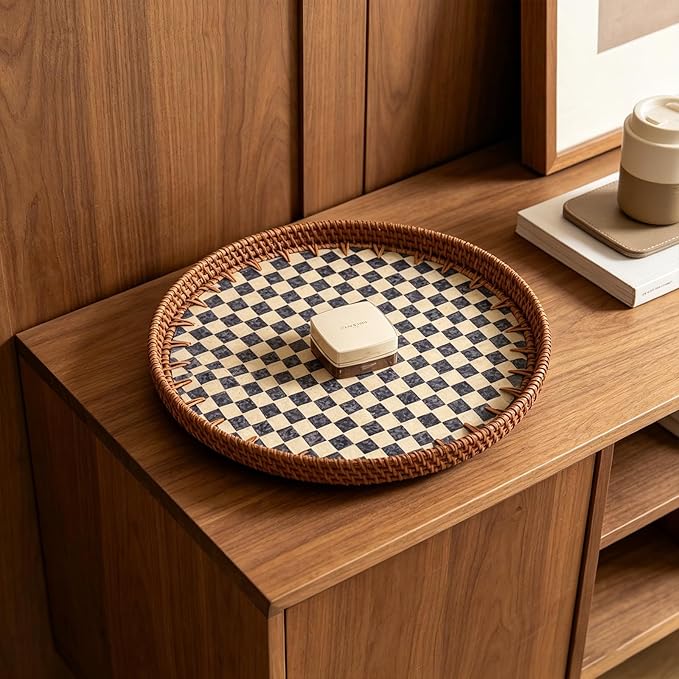 Mother of Pearl Lazy Susan, 13.8" Table Centerpiece Round Shell Decorative Lazy Susan Turntable Rotating Tray Organizer for Cabinet Counter Gift Kitchen Office Cafe Home Decor (Checkerboard)