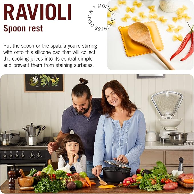 Monkey Business Ravioli Spoon Rest (3-Pack) - Silicone Kitchen Utensil Holder Set - Pasta-Shaped Heat Resistant Ladle Holders for Stove Top - Quirky Kitchen Decor