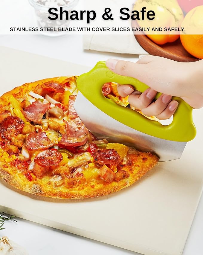 Pizza Dough Docker Roller with Stainless Steel Spikes and Pizza Cutter with Protective Cover, Includes Cleaning Brush and Canvas Bag, Perfect for Homemade Pizza, Pie, and Pastry