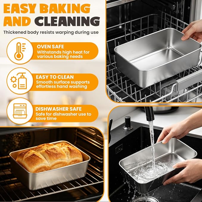8 Pack Loaf Pans for Baking Bread,9×5In Stainless Steel Loaf Pans | Bread Loaf Tins for Homemade Bread Brownies, Meatloaf, Lasagna Cake, Sturdy, Oven, Dishwasher Safe, Silver