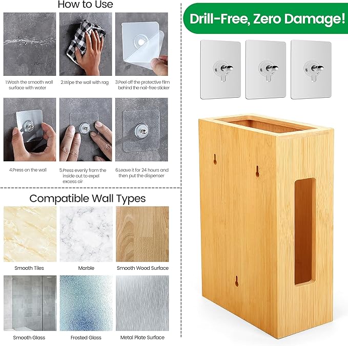 Libreshine Extra Large Bamboo Grocery Bag Holder for Plastic Bags, Under Sink Cabinet or Wall Mounted Organizer, Space-Saving Bag Dispenser for Kitchen, Pantry, Laundry Room, Garage