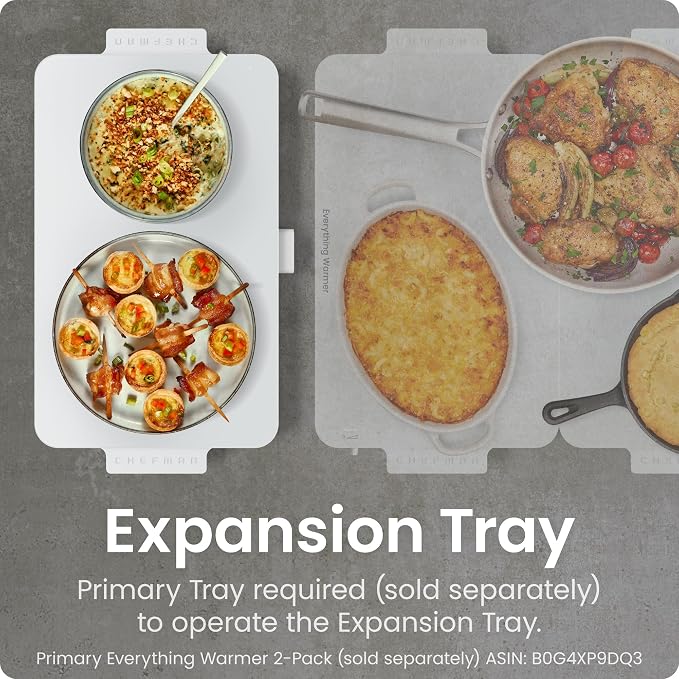 Chefman Everything Warmer Expansion Tray, 10” x 16” Electric Warming Tray, Requires Primary Panel for Use (Sold Separately), One Secondary Panel Included
