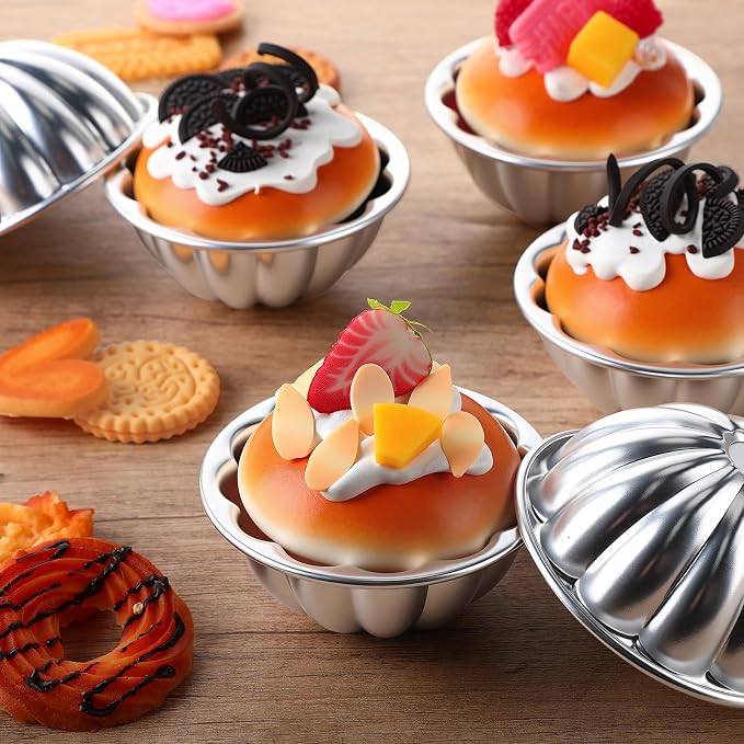Honeydak 24 Pack Pudding Cup Pans Mini Fluted Cake Small Jelly Pans Aluminum Alloy Reusable Cake Tartlets for Baking Egg Tart Flan Cupcake Bread Muffin Brownie Pudding, Non-sticky(R-22)