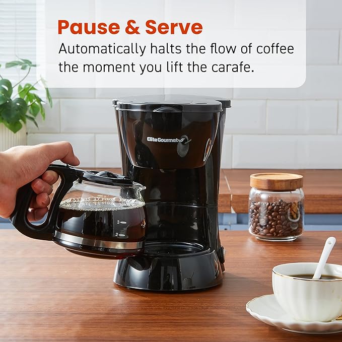 Elite Gourmet EHC4128 Automatic 4-Cup Brew & Drip Coffee Maker with Pause N Serve, Glass Carafe, Reusable Filter, On/Off Switch, Keep Warm, Water Level Indicator, Black (Pack of 8)