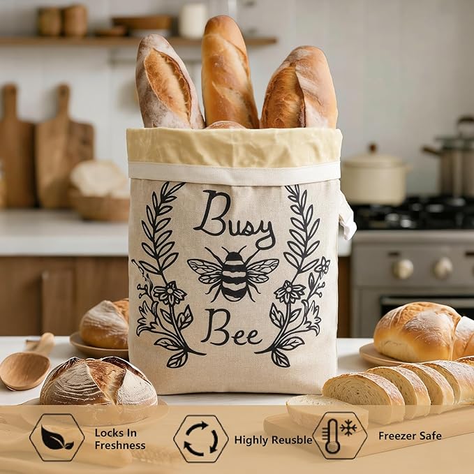 Reusable Beeswax Bread Bags for Homemade Bread & Sourdough, 2-Pack XL Airtight Food Storage Bags, Organic Cotton Linen Covers - Freezer-Friendly Freshness Preservation Keeps Fresh Longer
