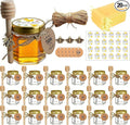 Adabocute Mini Honey Jars - Hexagon Little Glass Honey Jar with Gold Lids, Wooden Dippers, Bee Charms and Jutes - Small Honey Jars for Baby Showers, 20Pack