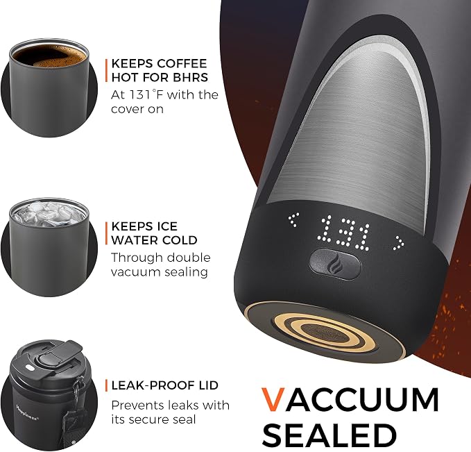 Happiness Self-Heating Travel Mug 20oz,Smart Rechargeable Electric Temperature Control Heated Coffee Cup