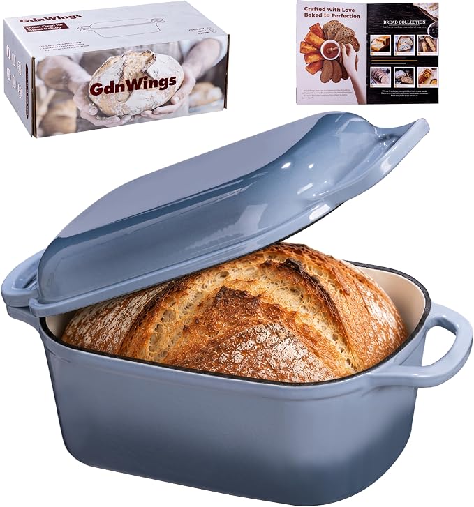 4.6 Quart Dutch Oven for Sourdough Bread Baking, Combo Oval Enameled Cast Iron Bread Pan with Lid, Bread Dutch Oven for a Crispy Crust, Seasalt