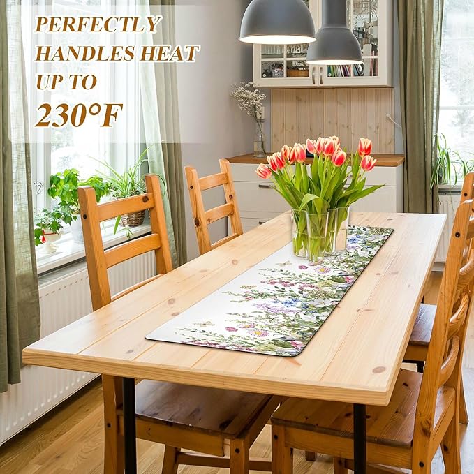Spring Trivet Table Runner 40 Inches Long Spring Wild Flowers Butterfly Heat Resistant Hot Pad Multi Purpose Mat for for Hot Pots Pans Kitchen Countertops