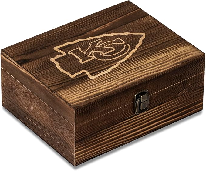 The Memory Company Officially Licensed NFL Wood Boxed Drinkware Set, with 2 Rocks Glasses and Cooling Cubes, Kansas City Chiefs