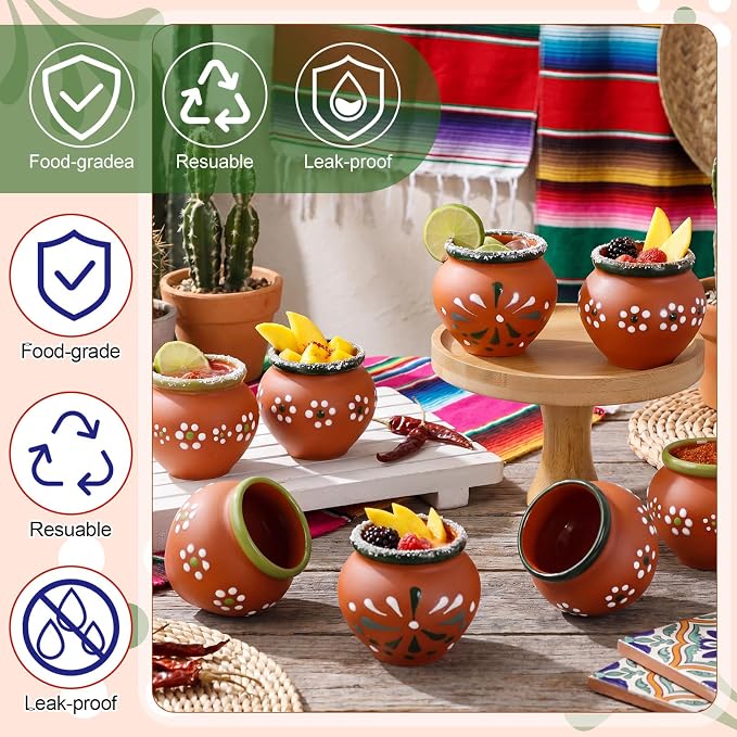 Gejoy 24 Pcs 3oz Cantaritos De Barro Shot Mini Clay Cups Jarritos De Barro Mexicanos Taco Cocktail Glasses for Tequila, Margaritas, Mojitos, Mojitos Cold Hot Drinks (Petal)