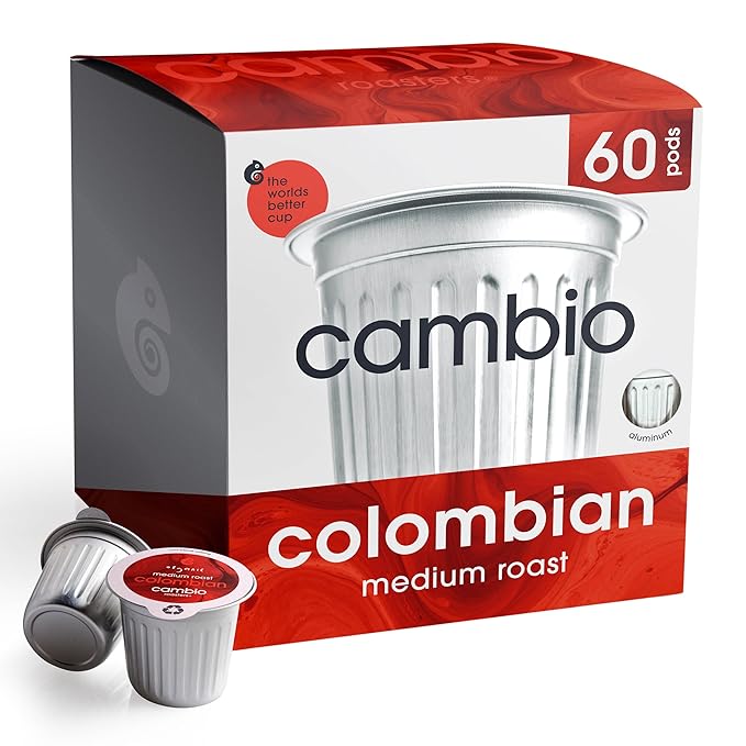 Cambio Roasters Colombian Medium Roast Organic Coffee Pods - The Only Organic Recyclable Aluminum Coffee Pods, Small Batch Roasted, Keurig® Compatible, Bold Flavor & Longer Lasting Freshness, 60 Count