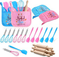 RoundFunny 24 Pcs Kids Mini Baking Supplies with Kitchen Utensil, Pot Holders, Spatula, Rolling Pin, Whisk for Kids Classroom School Exchange Party Favors (Medium)