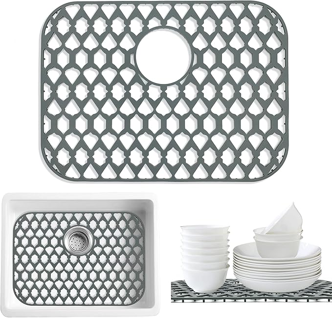 SAMSIER Silicone Sink Protectors Mats (13x11 & 14x12 & 16x12 & 18x16 & 19x14 & 21x16 & 22x13 & 25x16 & 26x14 & 28x14 & 30x16) for Bottom of Kitchen Sink (19”x14”, Rear Drain)