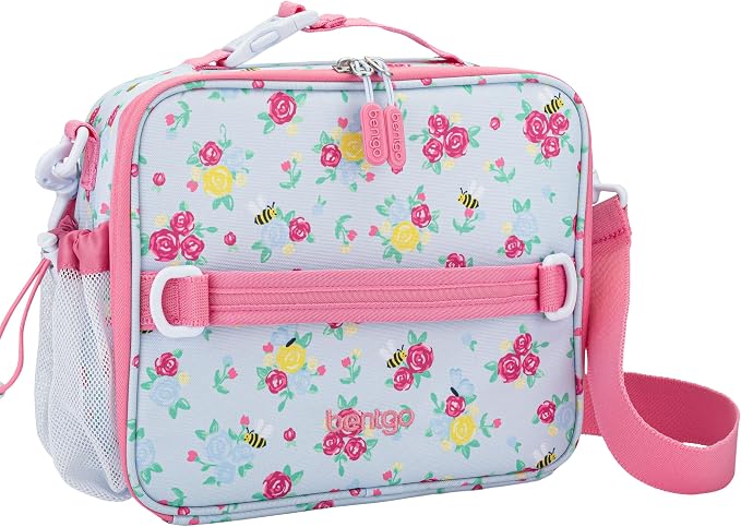 Bentgo Kids Prints Lunch Bag - Double-Insulated, Reusable, for Kids 3+, Adjustable Strap; Holds Lunch Box/Water Bottle/Snacks; Easy-Clean, Water-Resistant, Pockets (NEW Blooming Floral)