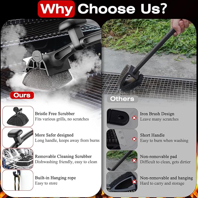 Grill Brush Outdoor Cleaning Tool - 18.5" Long Handle BBQ Accessories Scraper Cleaner Brush with Replaceable Bristle Free Head, Stainless Steel Grates, Gifts for Men/Dad