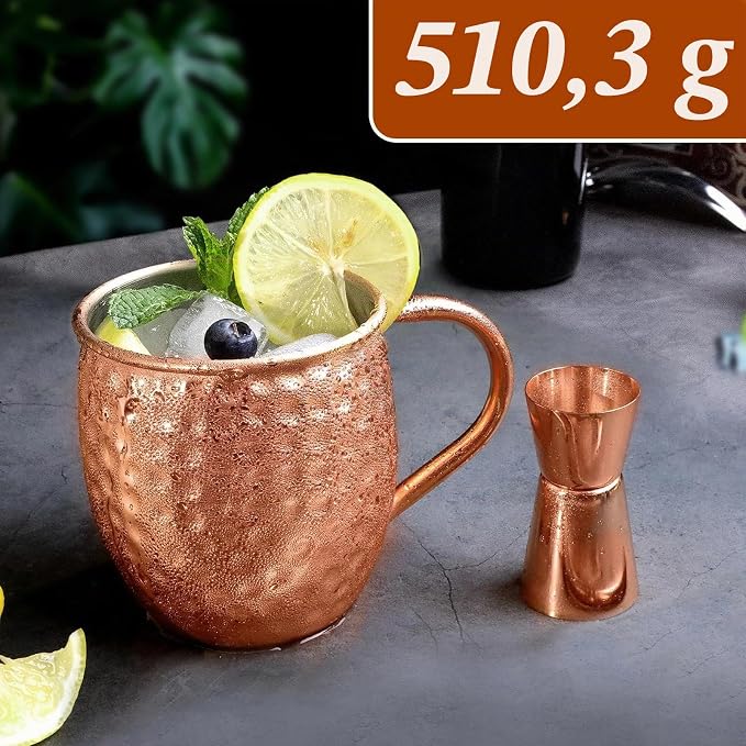 LINALL Moscow Mule Copper Mugs- Set of 2 Copper Plated Stainless Steel Mug 18oz, for Chilled Drinks (2 pcs)
