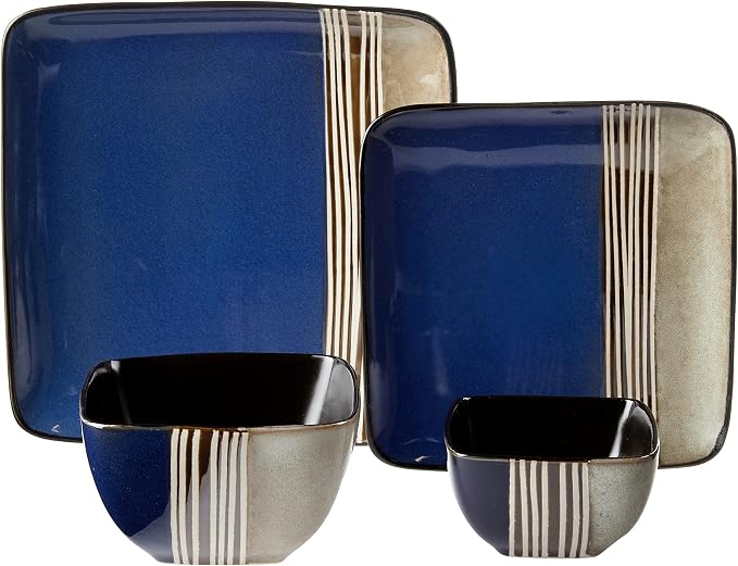 Elama 16 Piece Double Bowl Stoneware Dinnerware Set with Service for 4