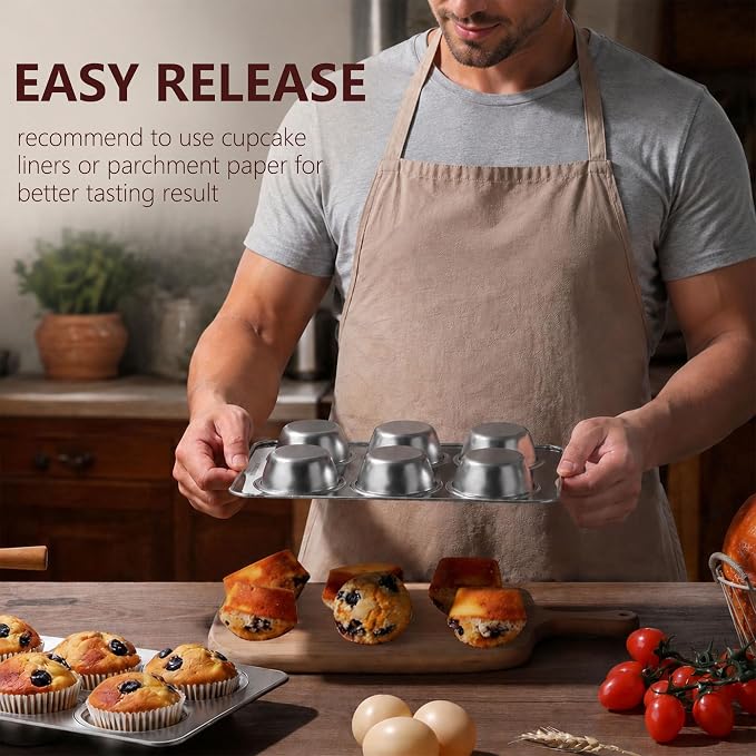 LIANYU 2 Pack Muffin Pan 6 Cups, Premium Stainless Steel Cupcake Tin Mold for Baking Small Muffin Cake, Everyday Muffin Baking Tray for Oven, Regular Size & Rust Resistant