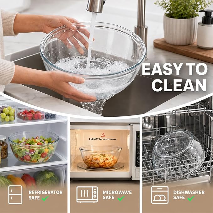 6.3 Quart Large Glass Mixing Bowl for Sourdough Bread,11.5 Inch Large Capacity Clear Sourdough Proofing Bowl for Sourdough,Salad,Cooking Prepping and Food Storage