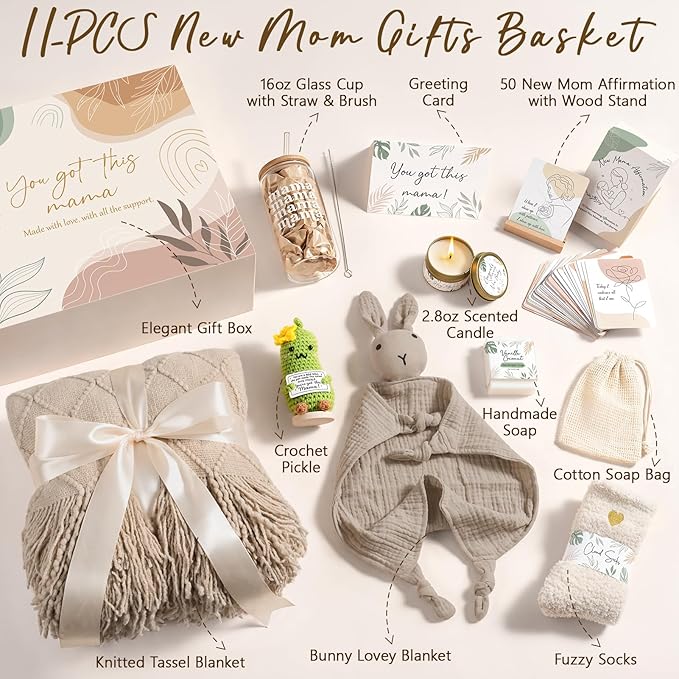New Mom Gifts for Women Care Package, Postpartum Gifts for New Mom After Birth Essentials Kit, Pregnancy Gifts for Expecting Pregnant First Time Mom To Be Gift Basket, Gender Reveal Gift Push Presents