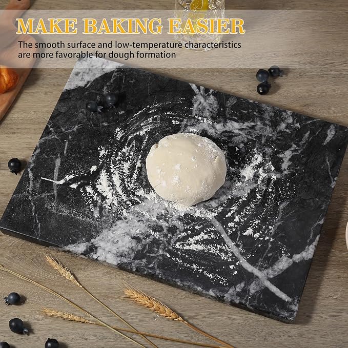 Koville Marble Cutting Board for Kitchen, 16x12 Inches Large Marble Slab Cheese Board, Rectangular Serving Board for Baking Charcuterie Pastry, Natural Stone Board for Countertop (Grigio Carnico)