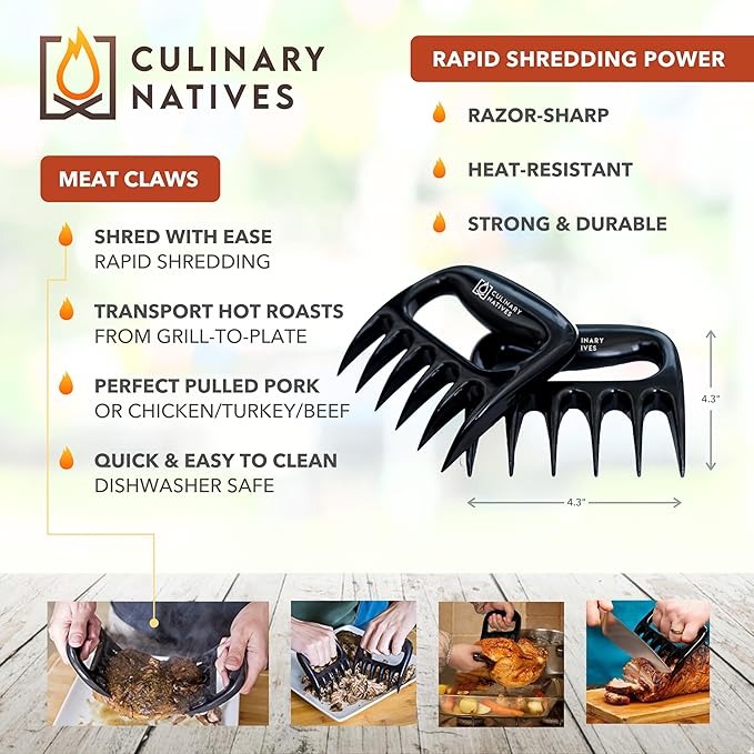 Smoker Gloves and Meat Claws | Instant-Read Thermometer | No.1 Silicone Smoker Gloves & Pulled Pork Claws | Heavy-Duty Heatproof BBQ Mitts and Meat Shredders for Barbecue, Grilling, Smoking, Shredding