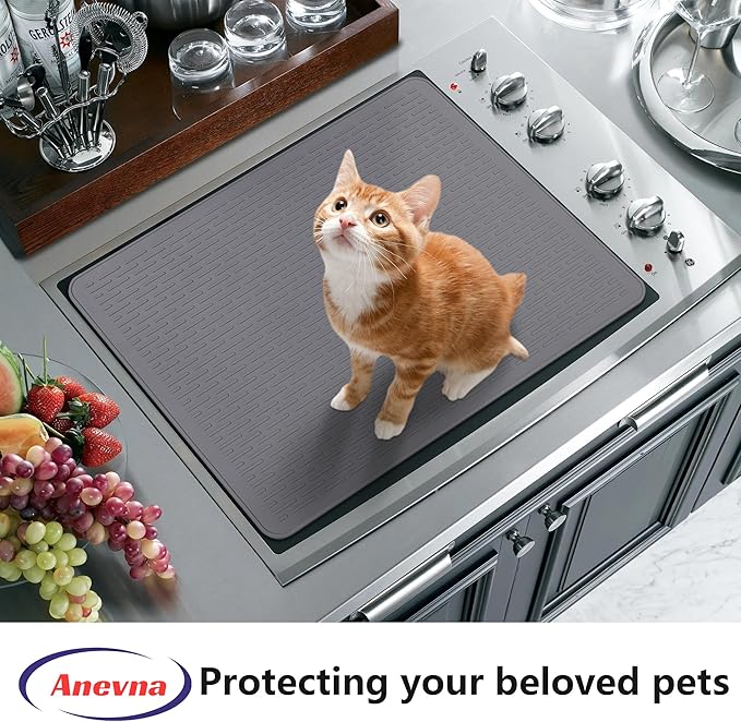 Stove Top Cover for Electric Stove- Range Covers for Electric Stove,Silicone XXL Dish Drying Mat, Glass Cooktop Covers, Flat RV Range top Mats (Gray, 36"x21")