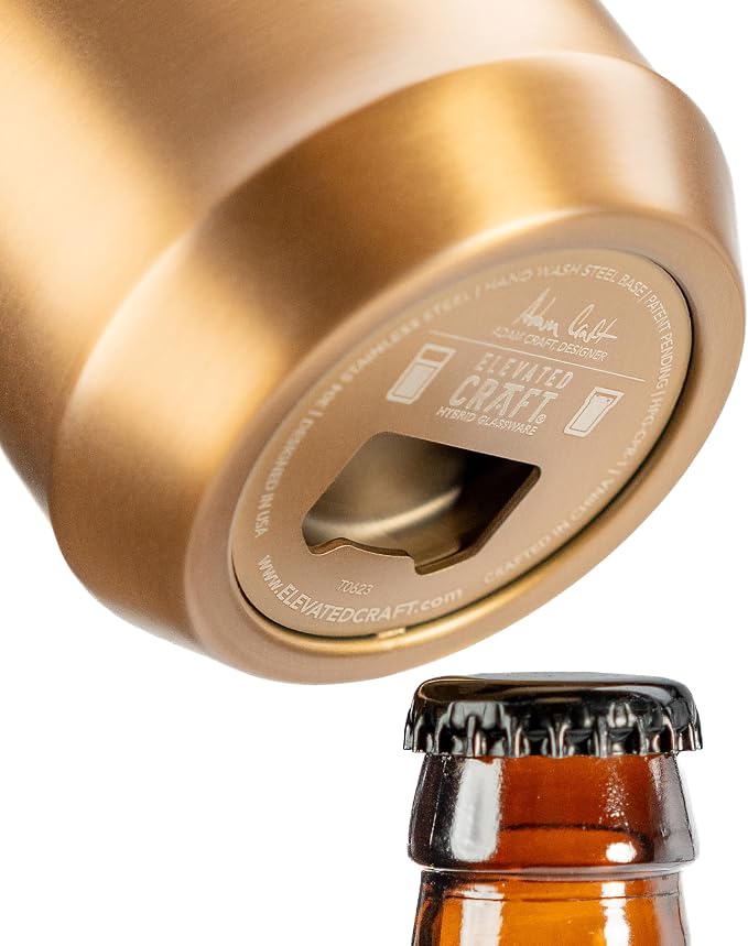 Elevated Craft Hybrid Vacuum Insulated Stainless Steel Base with Removable Pint Glass Insert, Ideal Insulation for Beers & Cold Beverages with Built-in Bottle Opener, Durable & Stylish, Copper (16 oz)