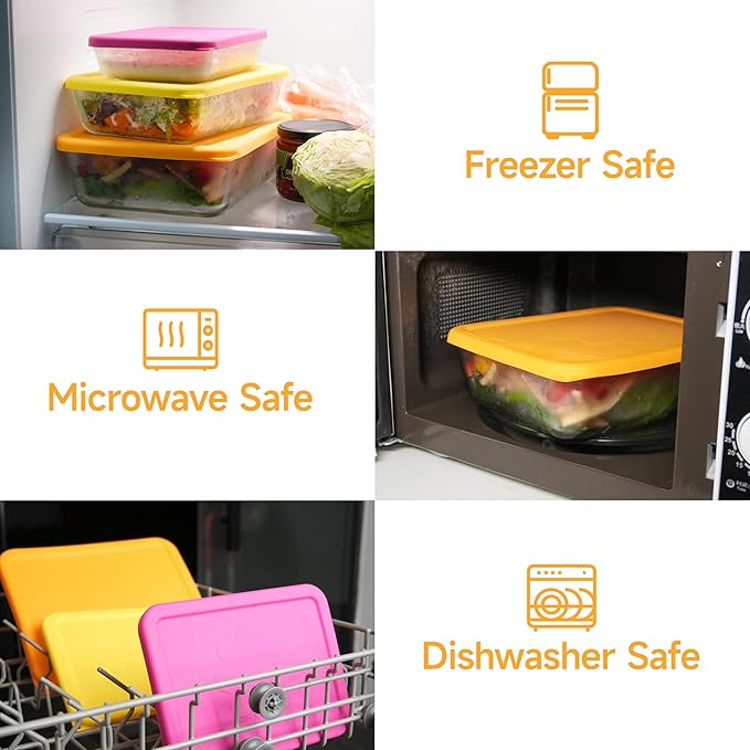 LUVCOSY 11 Cup Rectangle Silicone Storage Cover Lids Replacement for Pyrex 7212-PC Glass Bowls, (Container not Included) 2 Pack, Microwave, Dishwasher and Freezer Safe