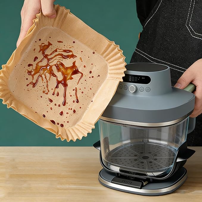 200PCS Air Fryer Liners Disposable for Ninja Crispi Pro 6-in-1 Glass Air Fryer 6QT AS101CY | AS101DG | AS101LG, Parchment Paper for Instant Pot, COSORI, Chefman 6 qt Airfryer,Ninja Crispi Accessories