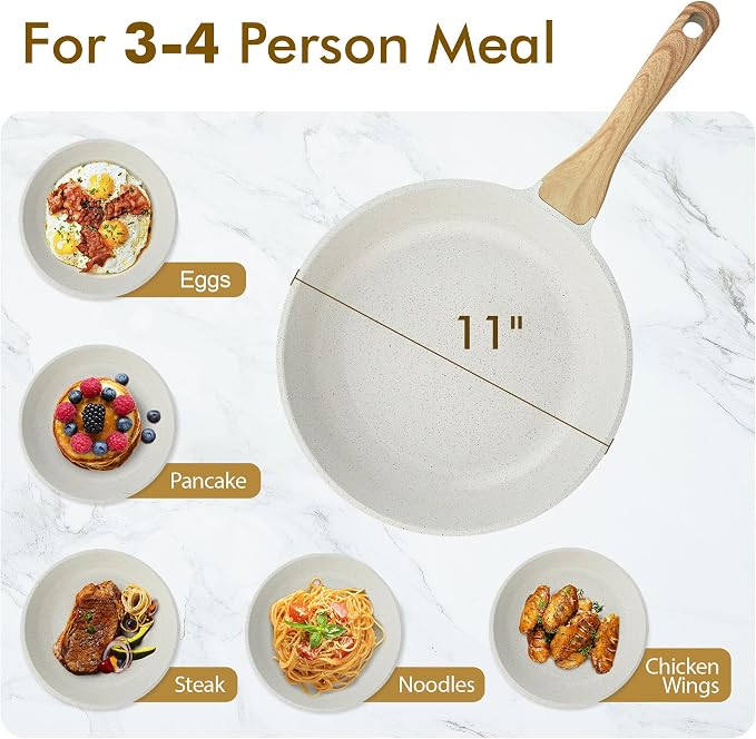SENSARTE Nonstick Ceramic Frying Pan Skillet, 11 Inch Omelet Pan, Healthy Non Toxic Induction Compatible Egg Pan with Heat Resistant Handle, PTFE and PFAS-Free (Pack of 2)