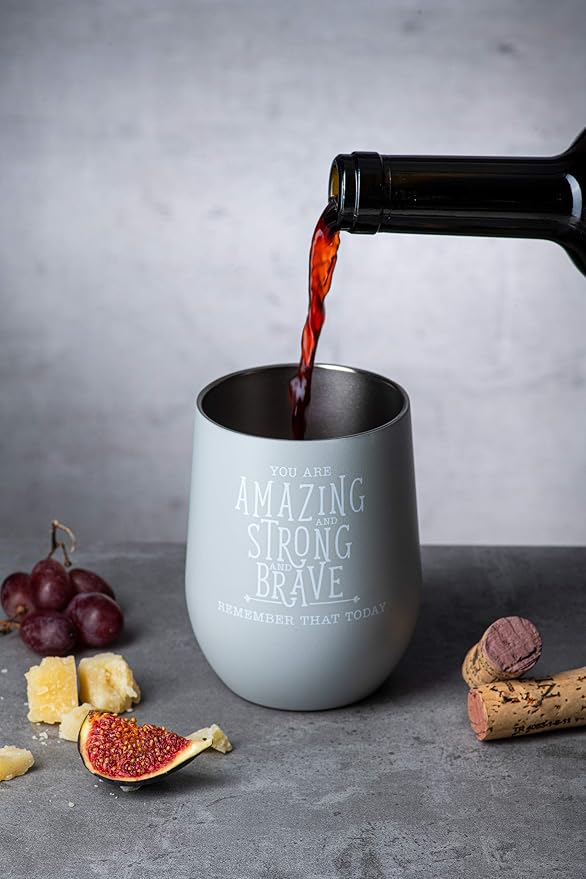 DIVERSEBEE Inspirational Thank You Gifts for Women, Best Friend, Mom, Wife, Girlfriend, Coworker, Nurse, Encouragement Birthday Wine Gifts - Insulated Wine Tumbler Cup with Lid (Glacier Gray)