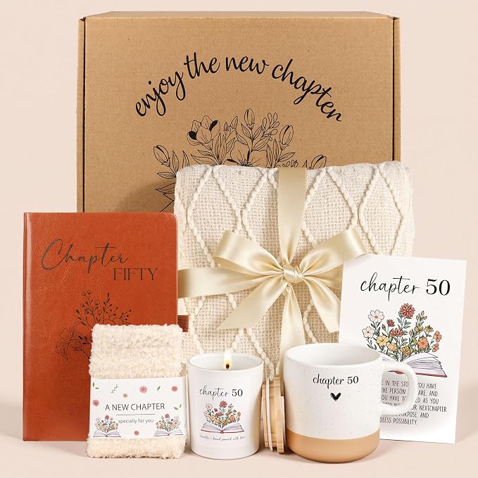 50th Birthday Gifts for Her, Unique Chapter 50 Year Old Birthday Gifts for Women Happy 50th Bday Gift Basket for Her Turning 50 Year Old Gift Box Ideas for Her Wife Mom Daughter Sister Friend Coworker | Chapter 50