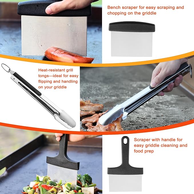 DY DECENT FAMILY 39PCS Griddle Accessories Kit, Flat Top Grill Accessories Set for Outdoor Barbecue. Griddle Tools Set with Basting Cover, Spatula, Scraper, Burger Press, Tongs and Cleaning Kit