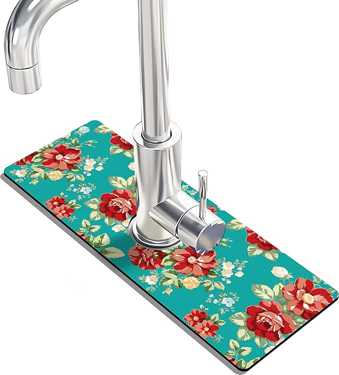 Kitchen Sink Splash Guard Faucet Mat -2 PC Super Absorbent Fast Drying Mat Sink Gadgets-Splash Guard Behind Faucet Drip Catcher for Kitchen, Bathroom,Sink Mat, Dish Drying Mat, Bathroom(15" X 5.5" )