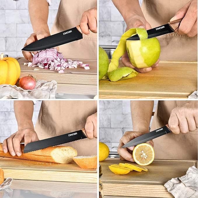 Cohesion 5 PCS Kitchen Knife Set with Magnetic Knife Holder for Wall, Ultra Sharp Chef Boxed Knife Set With Sheathes for Multipurpose Cooking with Ergonomic Handle