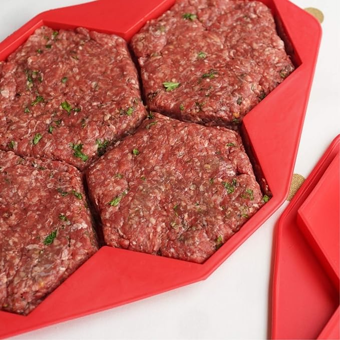 Burger Master MAX 4-in-1 Burger Press by Shape+Store. Makes Makes Four 1/3 to 1/2 Pound Burgers, Easy-To-Clean & Dishwasher Safe