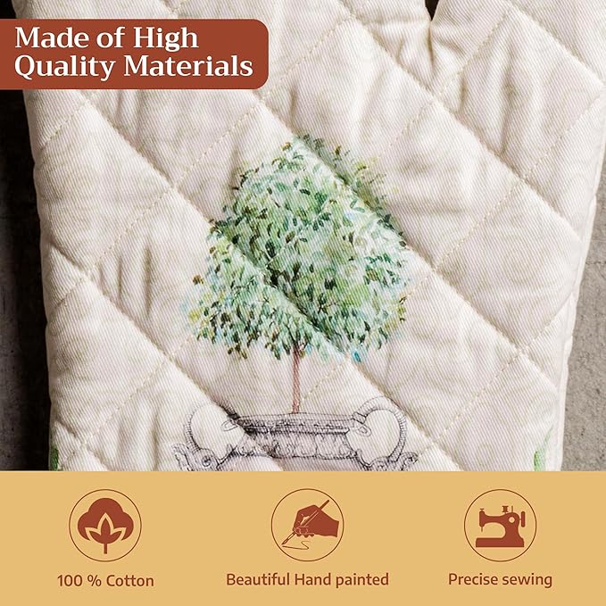 Maison d'Hermine Oven Gloves 100% Cotton Oven Mitt 7" x 13" with Loop Heat Resistant BBQ Cooking Gloves Baking Grilling Gifts for Mothers Day Spring/Summer (Pack of 1, Jardin Du Roy)