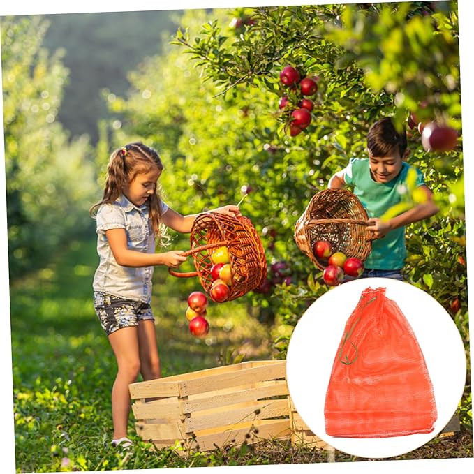Zerodeko 50Pcs Reusable Mesh Produce Bags Drawstring Storage Net Bags for Fruits Vegetables Versatile Use for Retail Home and Farms Red