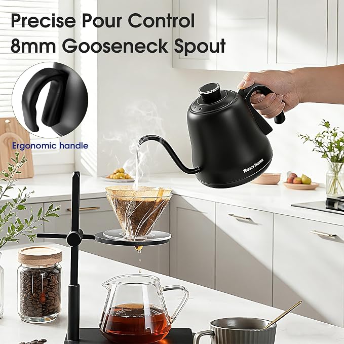 Gooseneck Electric Kettle Temperature Control: 316L Stainless Steel Inner | ±1℉ Precision, Pour Over Kettle for Coffee & Tea, 1000W Quick Heating, Auto Shut-Off & Boil-Dry Protection, 0.8L/27oz