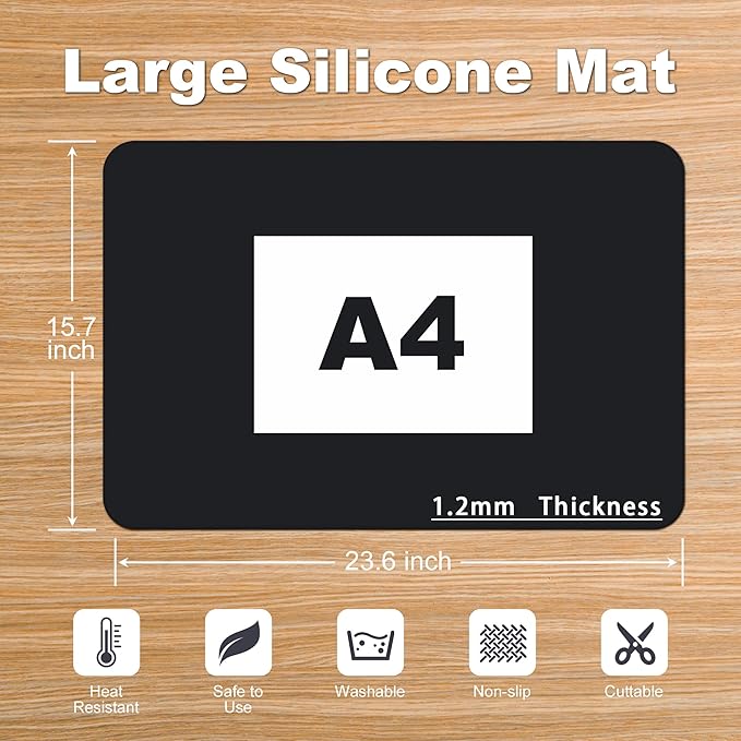 Silicone Mat for Kitchen Counter, Silicone Mat Trimable to Size (Black, 23.6×15.7inch-2PCS), BPA-Free Silicone Placemat, Heat-Resistant NonSlip Table Mat for Air Fryer, Countertop Protector Mat