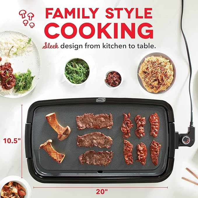 Dash Deluxe Everyday Griddle - Electric Griddle with Removable Plate - Nonstick, Easy-Clean Surface & Anti-Slip Base - Recipe Book Included - Black