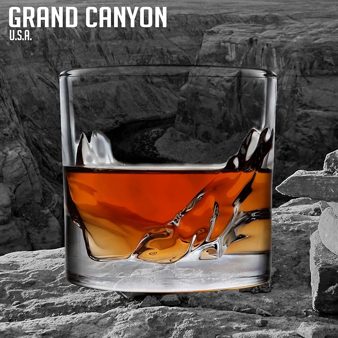 LIITON Grand Canyon Heavy Crystal Whiskey Glasses Gift Set of 2, Thick Freezable Bourbon Glass 1lb Each, Premium Whiskey Gifts for Men, Frozen Crystal Chills Cocktails Collins Glass, 10 oz