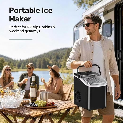 OLIXIS Countertop Ice Maker with Self-Cleaning, Portable Ice Maker Machine with Scoop, 26Lbs/24H, 9 Cubes in 6 Mins, 2 Sizes of Bullet for Home, Kitchen, Office, Black